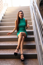 Elegant Babe Katy Dildoing On The Stairway 09